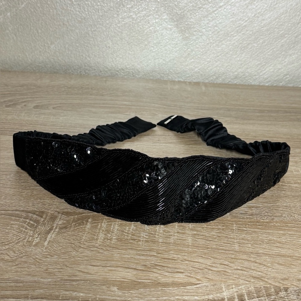Vintage La Rue Size Women M/L Beads Sequins Rayon Satin Elastic Waist Belt